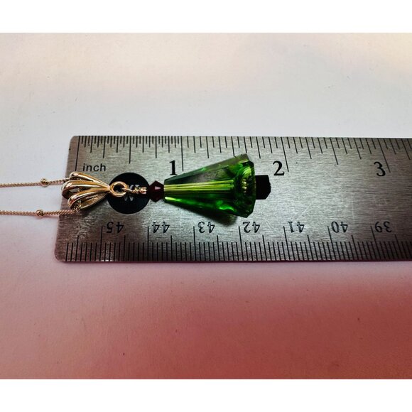 Sterling Silver 925 Green Crystal Christmas Tree Pendant Necklace, 17" Chain - Picture 7 of 11